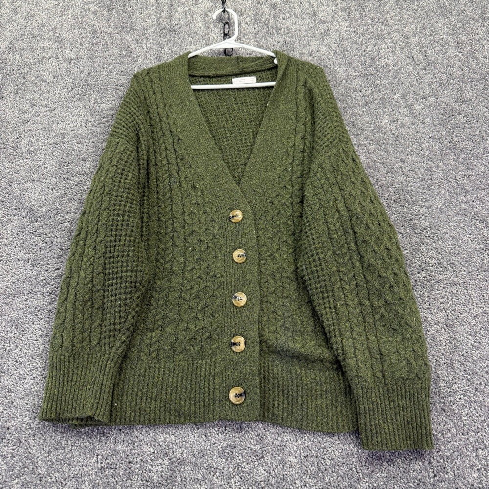 LC Lauren Conrad Cardigan Womens XXL Green Cable Knit Button Up